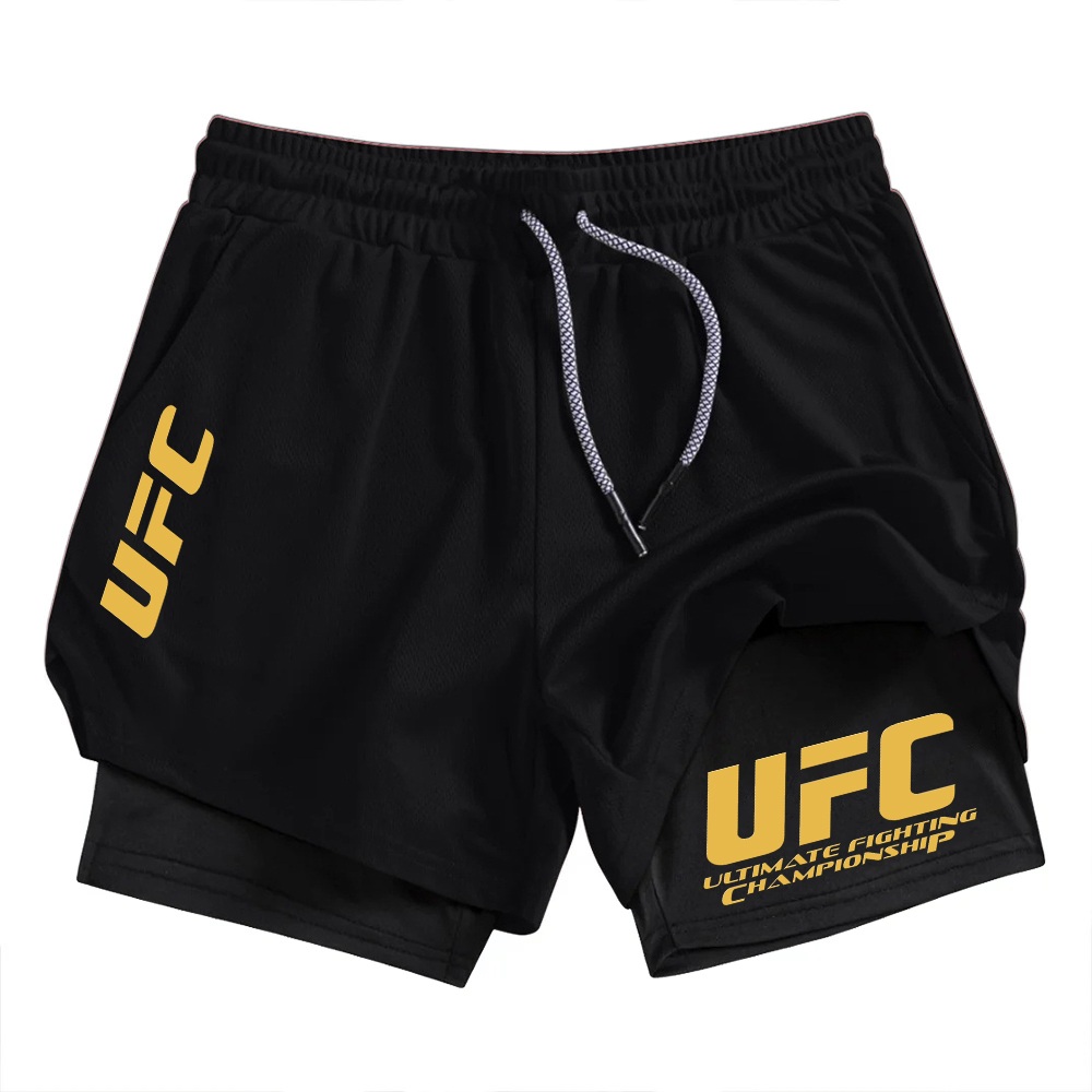 Short de sport UFC deux en un pour hommes, décontracté, à séchage rapide, double couche respirant, adapté à la course et au fitness d'été