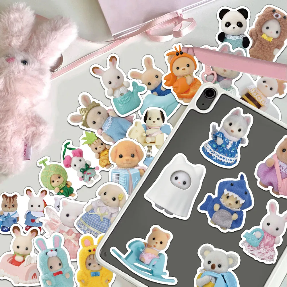 Autocollants de dessin animé Calico Critters, 55/110 pièces, autocollants décoratifs pour coques de téléphone, carnet de notes, autocollants imperméables personnalisés, DIY bricolage