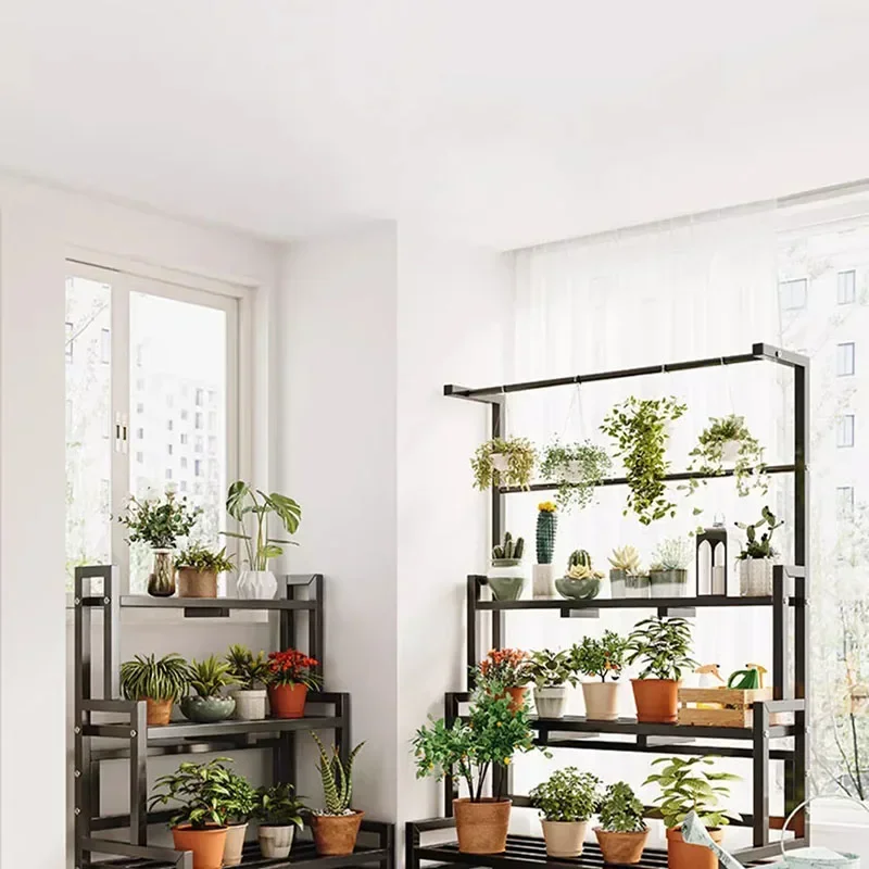Scaffale per piante con Display a più livelli scaffale per piante quadrato in metallo universale per esterni di lusso nero Plantenrek mobili da balcone