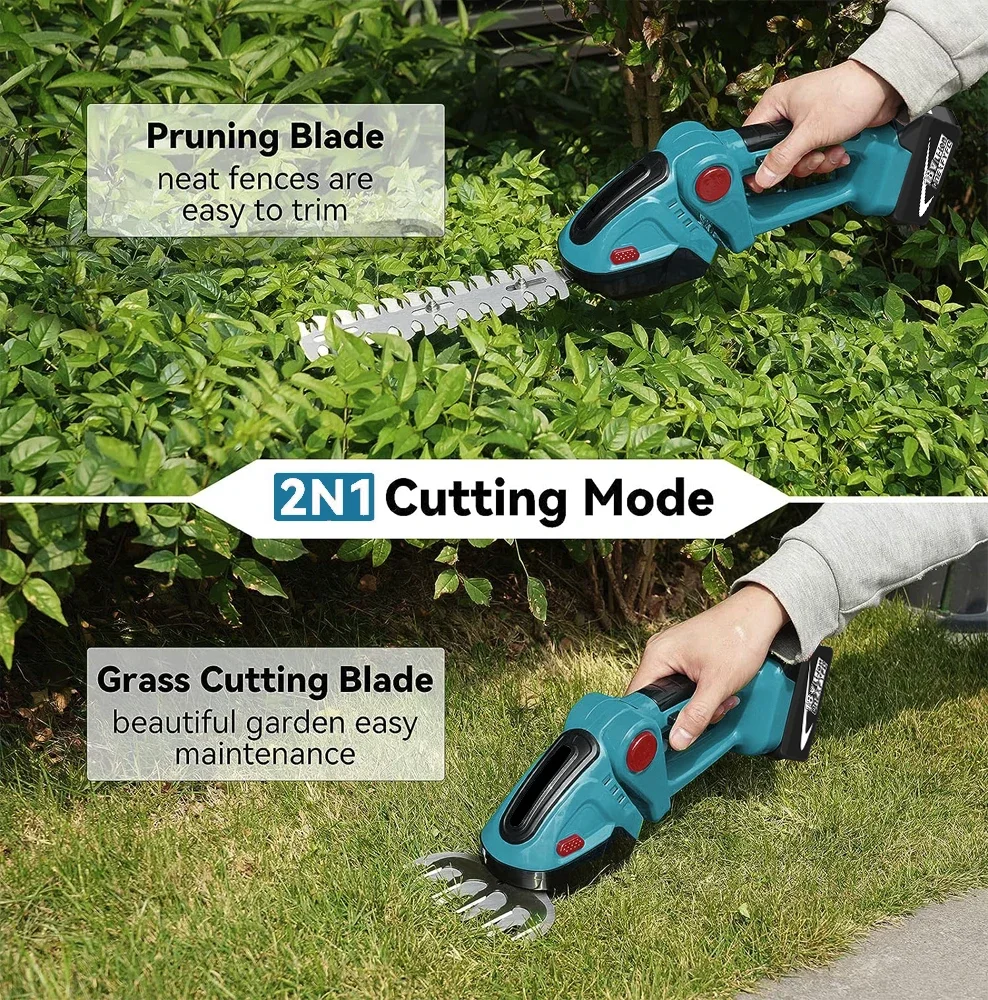 2 IN 1 Cordless Electric Hedge Trimmer Rechargeable Handheld Household Shrub Weeding Pruning Mower Garden Tools