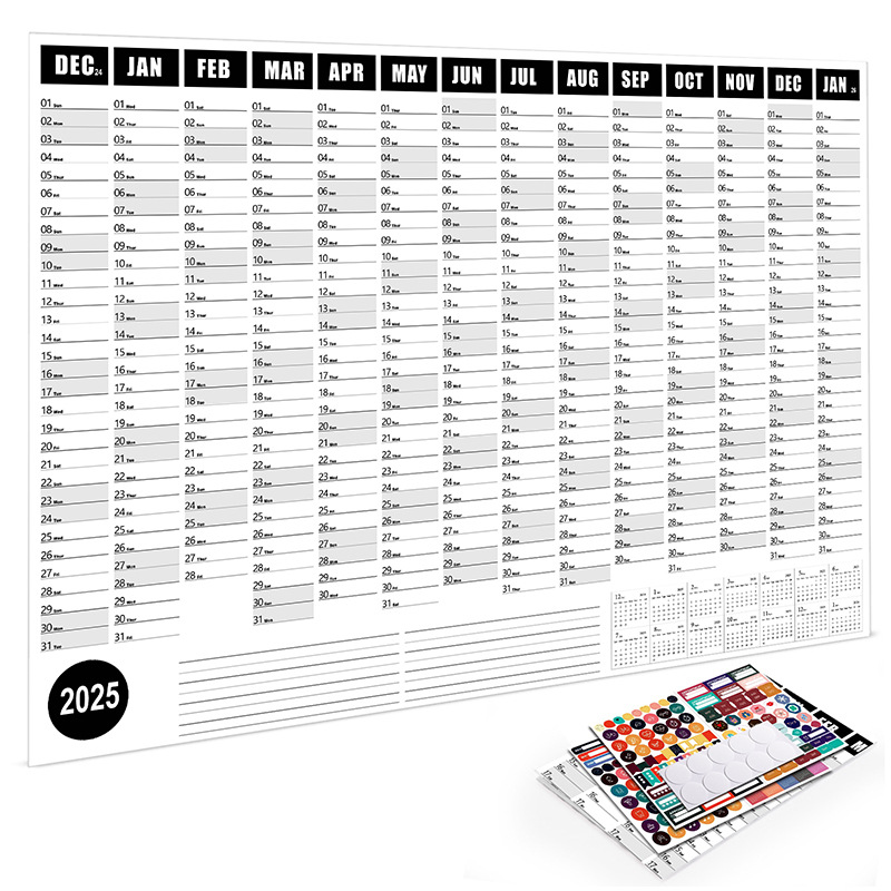 Hoja de planificador de calendario 2025, lista anual de tareas, planificador anual Kawaii, horario diario semanal, organizador de Agenda, suministros para el hogar y la Oficina