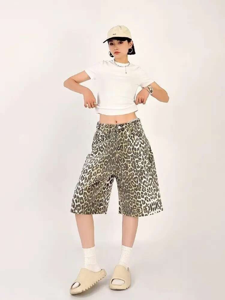 Zomershorts Trendy damesmerk Luipaardprint Populaire losse en casual trend Veelzijdige korte broeken en damesjeans