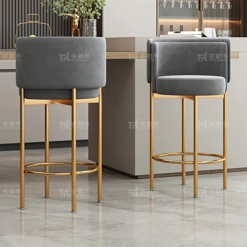 Luxury Chair High Bar Table Counter Stool Nordic Dining Chairs Swivel Velvet Stools Modern Design Kitchen Pink Mesas Furniture