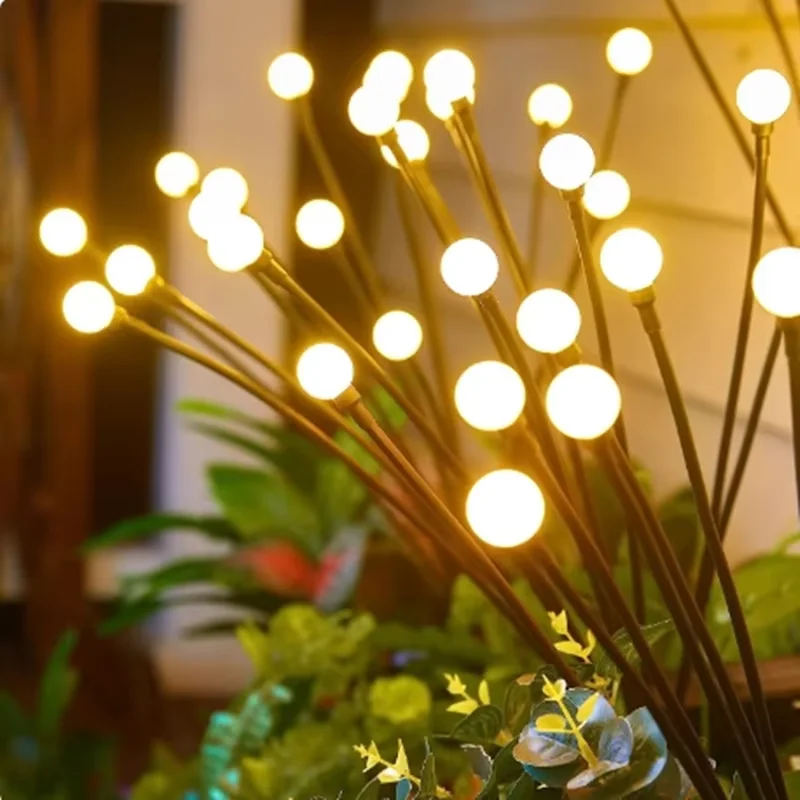10 luces LED solares para jardín, luces de luciérnaga alimentadas, luces de jardín vibrantes impermeables para exteriores para decoración de caminos de Patio, cálidas