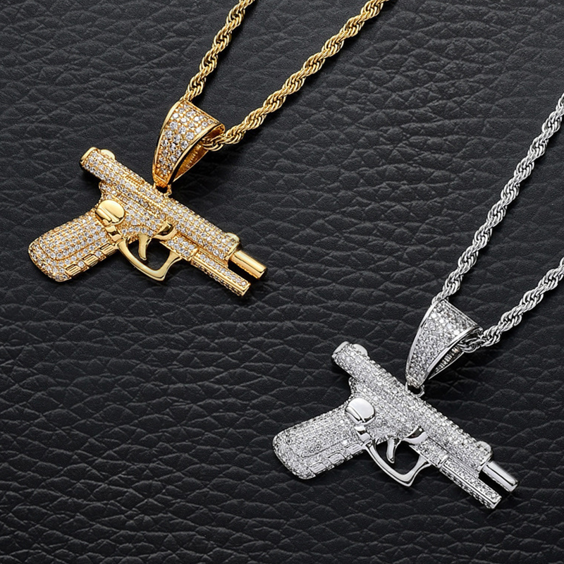 TrendMen Hiphop Rock Pistole Maschinenpistole Gewehr Anhänger Halsketten Für Männer Jungen Gold Farbe Metall Metall Schlüsselbein Kette Schmuck