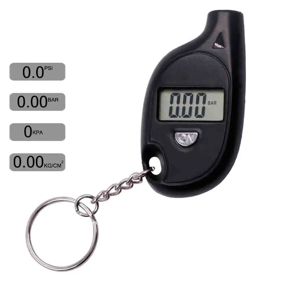 Mini portachiavi stile misuratore per pneumatici display LCD digitale misuratore di pressione dell'aria per pneumatici per auto allarme di sicurezza per pneumatici per auto moto nuovo