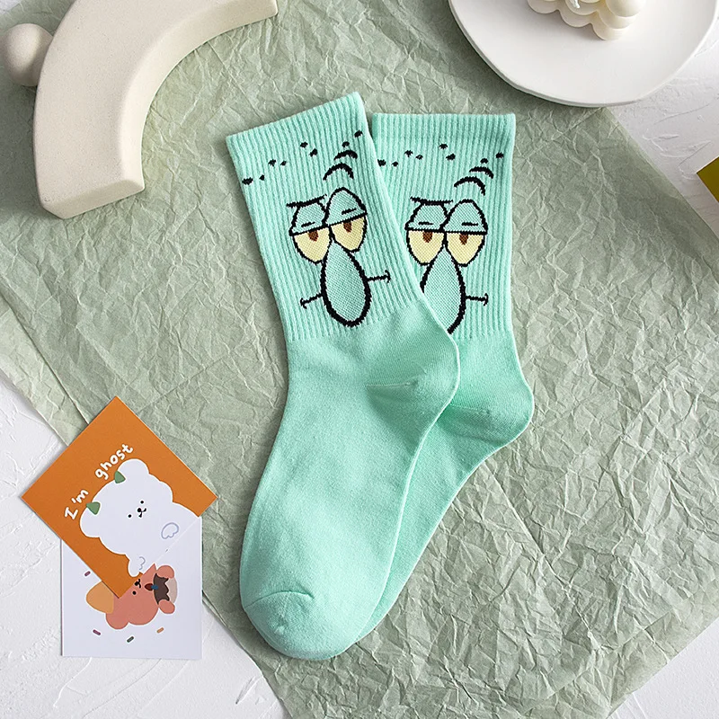 Calcetines de mujer de Bob Esponja de dibujos animados, calcetines de alta calidad a la moda para hombre y mujer, medias informales estampadas con personalidad de Hip-Hop para parejas adultas