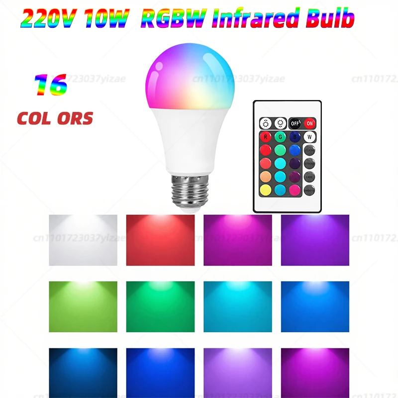 Żarówka LED z pilotem IR 220 V, ściemnialna żarówka RGB + biała, podstawa E27, do domu/na imprezę/dekoracji, oszczędność energii