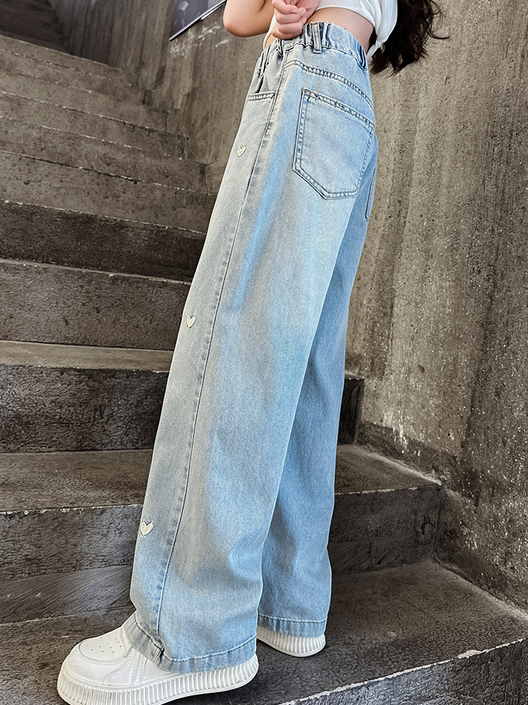 Jean Décontracté à Jambes Larges pour Fille de 4 à 10 Ans, Pantalon d'Été à la Mode pour Lycée