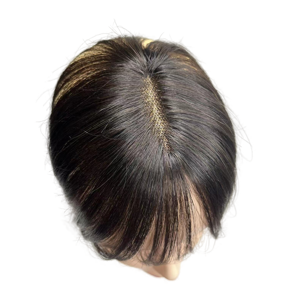Toppers de cabelo humano invisível com renda suíça, 10 polegadas, clipe em postiços naturais, franja para mulheres, perda de cabelo suave, volume, tecido à mão