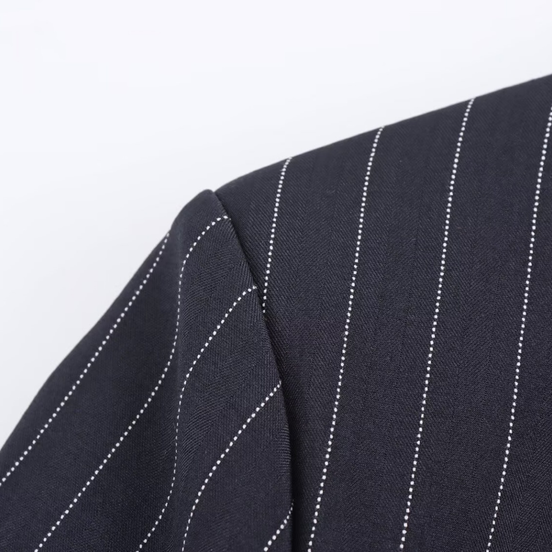   Manteau de costume polyvalent à manches longues pour femme, décontracté, Style occidental, rayé fin, ample, nouvelle collection hiver 2024