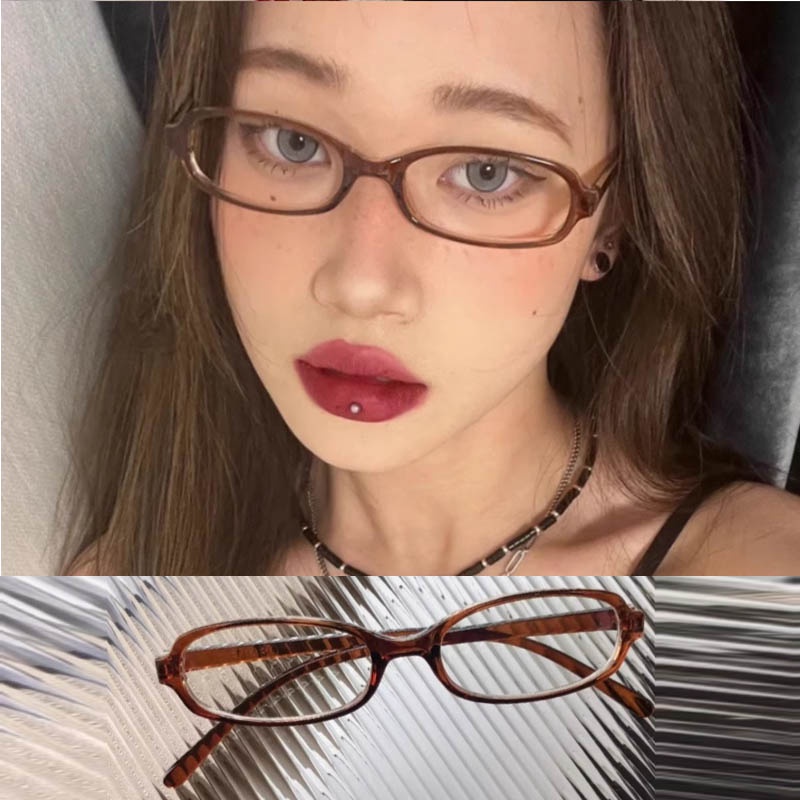 2024 女の子 Y2K レッドグリーンフレームガラスレトロオーバルメガネ眼鏡装飾コンピュータ抗青色眼鏡海辺運転