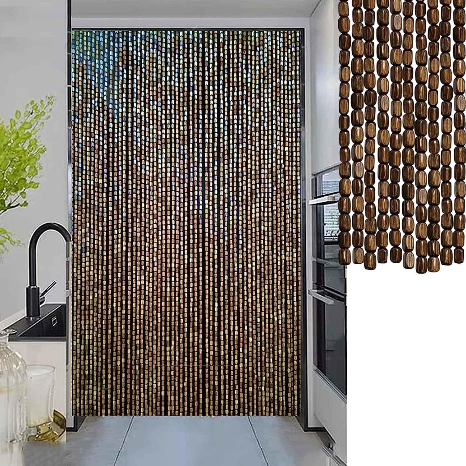 De Cuentas Para Puertas, 60/80/90/100/110/120/130/140 Hebras De Madera De Bambú Cortina De Abalorios Natural, Panel De Pantalla De