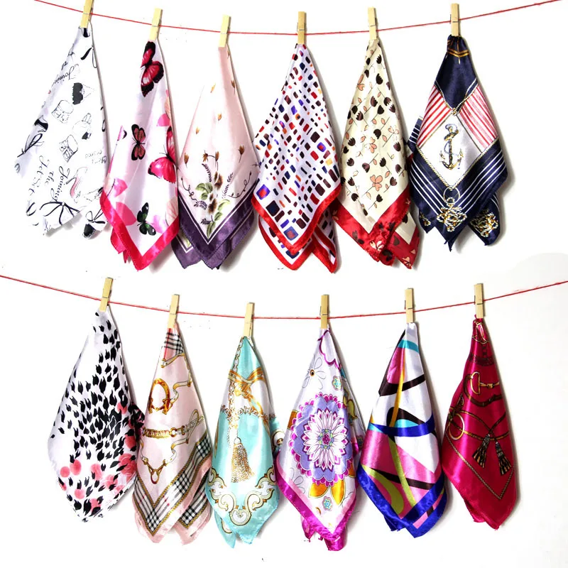 50*50 cm moda mujer pañuelo cuadrado para la cabeza envolturas bufandas señoras pañuelo estampado cuello hermosa bufanda chal cómodo