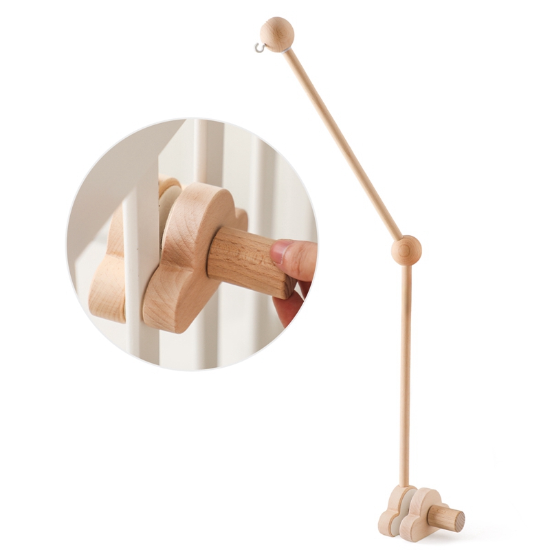 Bebê de madeira cama sino suporte móvel pendurado chocalhos brinquedo cabide nuvem forma berço do bebê móvel sino brinquedo titular braço suporte presente