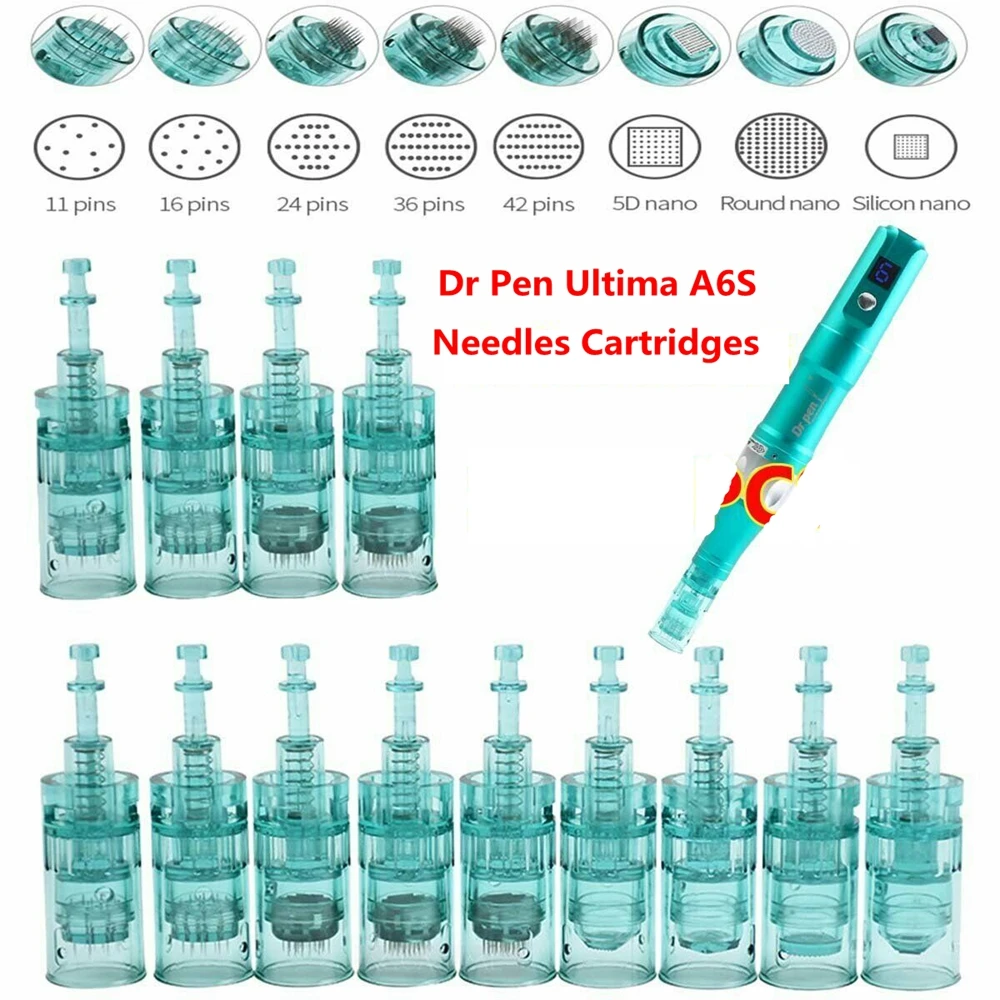 10/50 Con Dr Bút A6S Hộp Mực Derma Bút Đầu Thay Thế 11 16 36 42 Pin Nano Microneedle Da chăm Sóc Needling Đầu Hình Xăm Kim