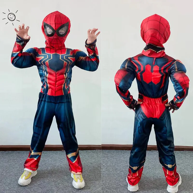Spiderman cosplay traje estilo muscular crianças desempenho traje super-herói cos prop role play festa vestir-se presentes para crianças