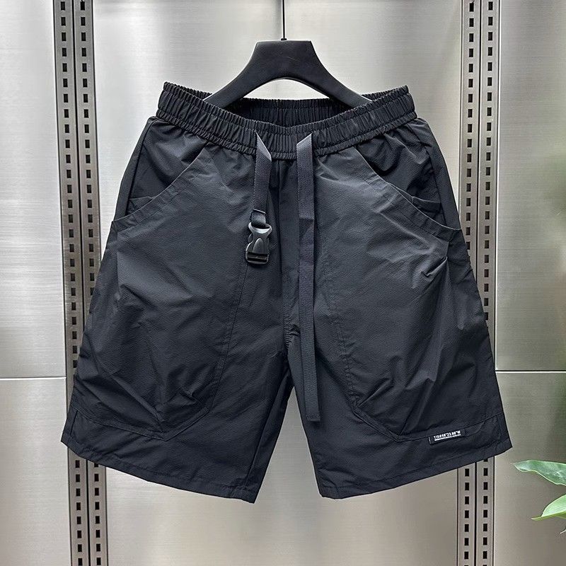 Calções de carga com zíper de bolso de verão masculino na moda marca versátil solto de secagem rápida esportes soltos casuais calças de praia de cinco pontos
