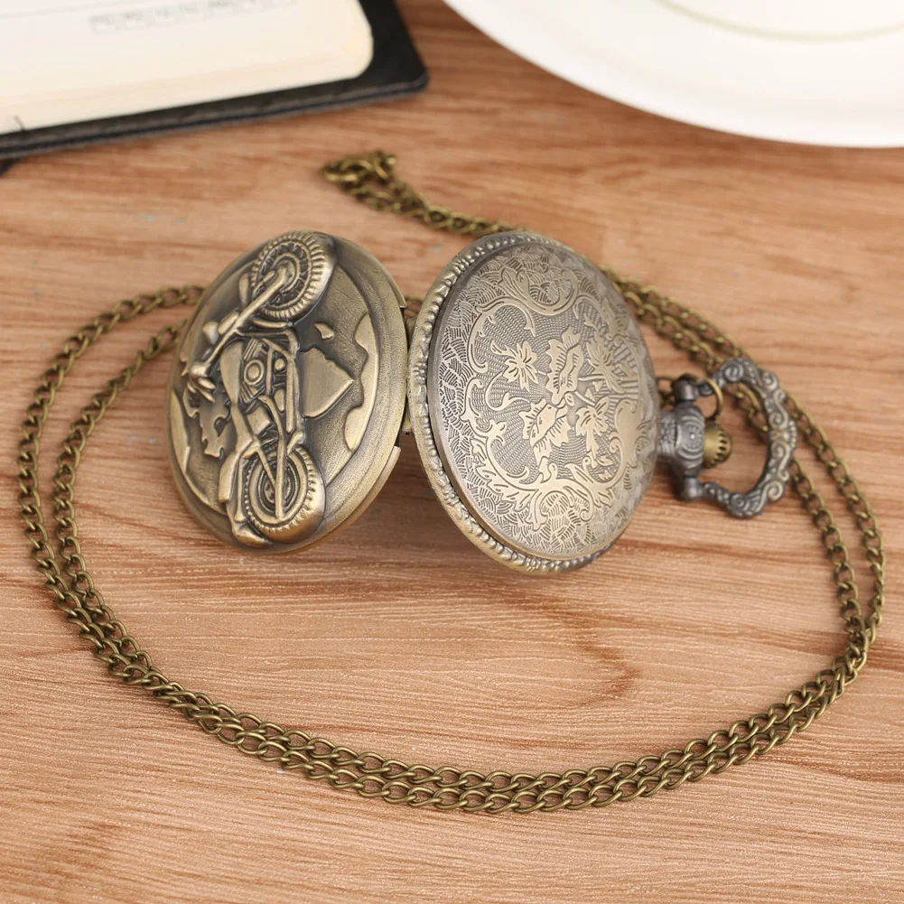 Retro motocykl samochód wzór kwarcowy zegarek kieszonkowy motocykl MOTO Design wisiorek Fob łańcuszek do zegarka prezenty dla mężczyzn