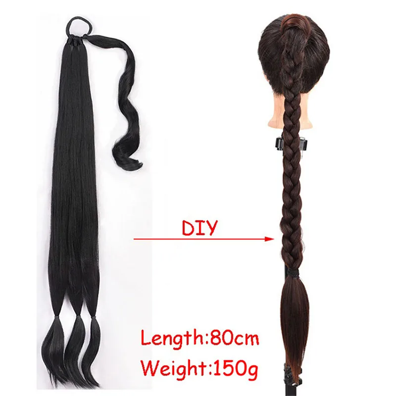 ผมหางม้าสังเคราะห์วิกผมยาวตรงส่วนขยายมวย Braids 32 นิ้วสีดําสีบลอนด์สีน้ําตาลทรงผมต่อผมสําหรับผู้หญิง