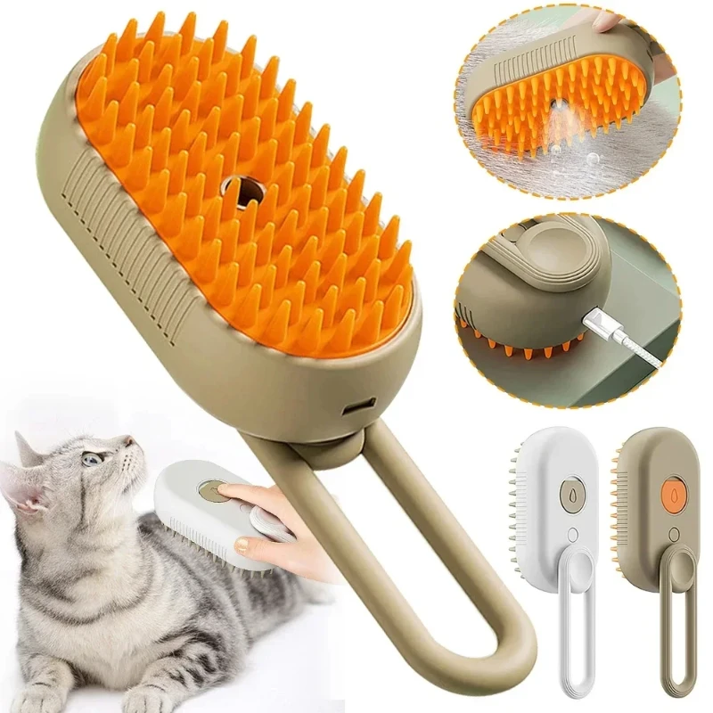 แปรงอบไอน้ํา Scratcher สําหรับแมวไอน้ํา 3 ใน 1 แปรงสัตว์เลี้ยงแมวแปรงอบไอน้ําหวีแปรงสุนัขไฟฟ้าสเปรย์แปรงแมวหวีนวด