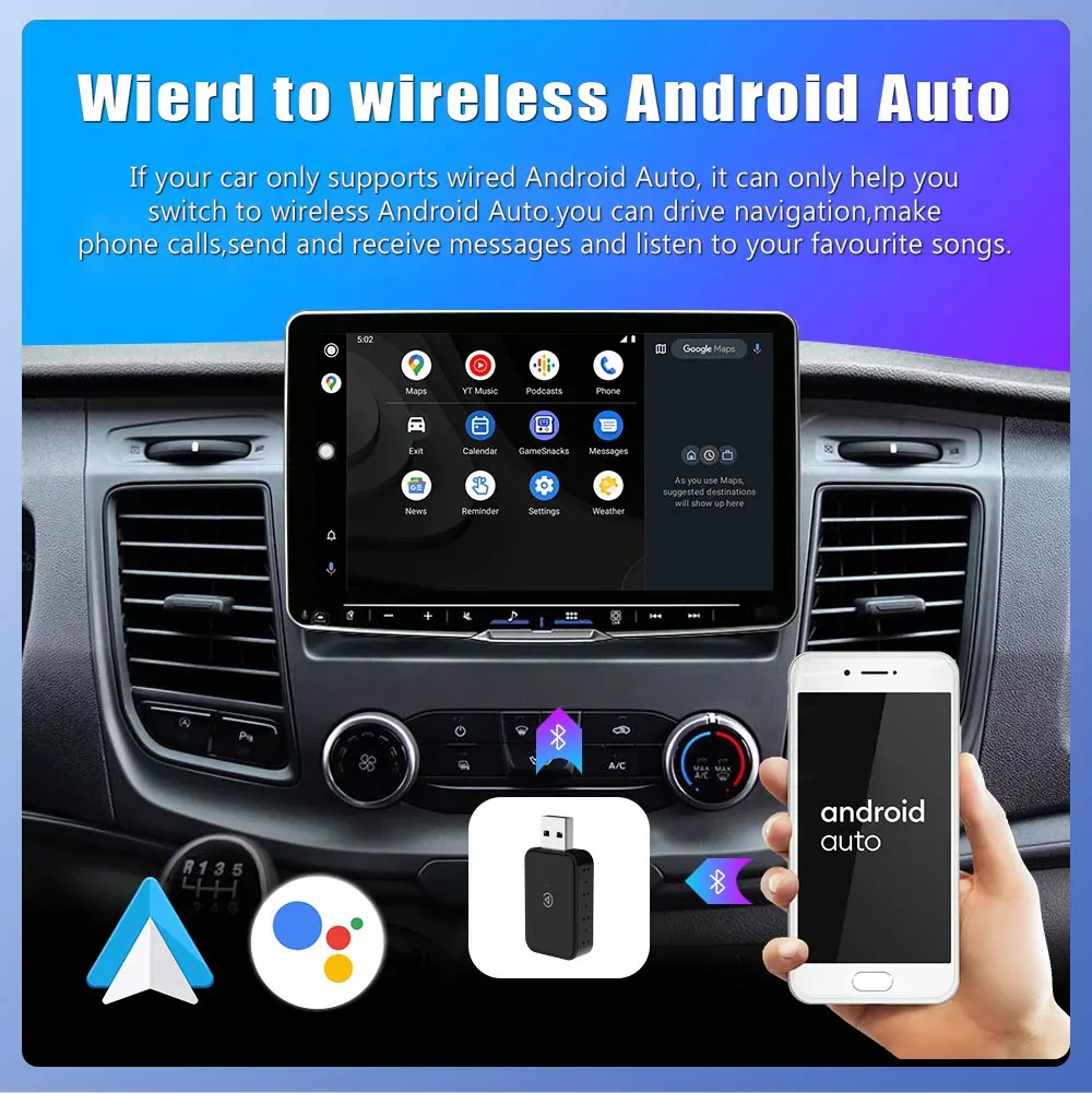 Hot Mini Wired zu Wireless 2 in 1 AI Box Carplay 5G Wif & Bluetooth 5.0 Android Auto Plug and Play Nicht-induktive Verbindung