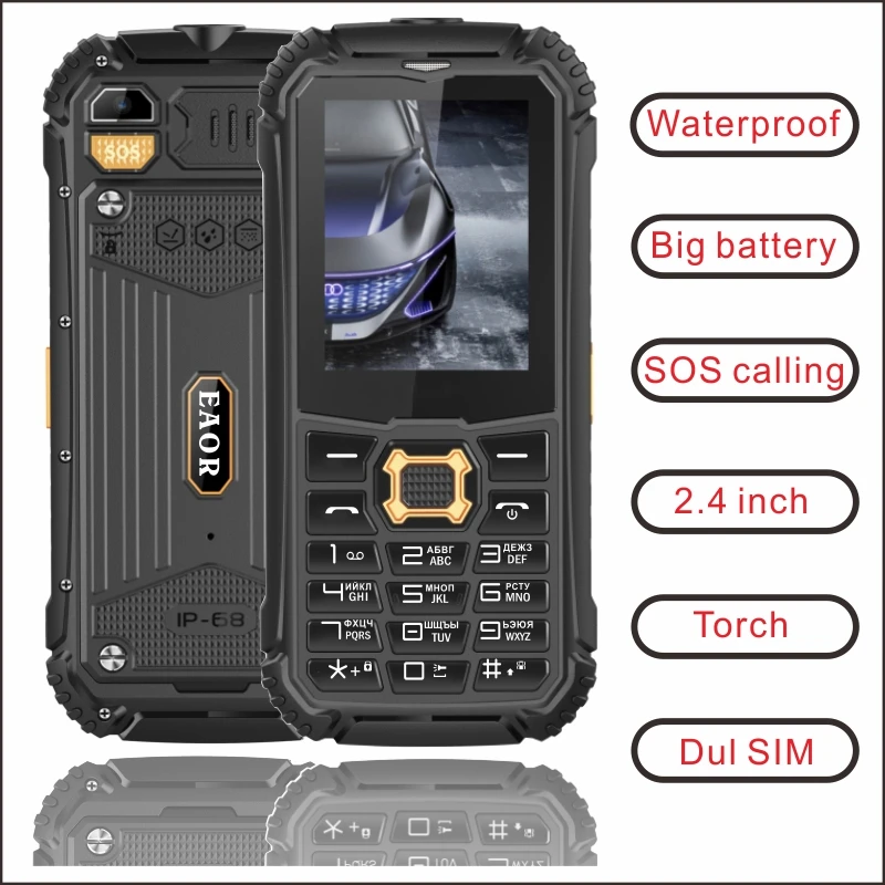 Прочный телефон EAOR, 2G, SOS, IP68, Водонепроницаемая клавиатура, телефон с двумя SIM-картами, большой аккумулятор 2000 мАч, функция GSM, телефон с боковой клавиатурой