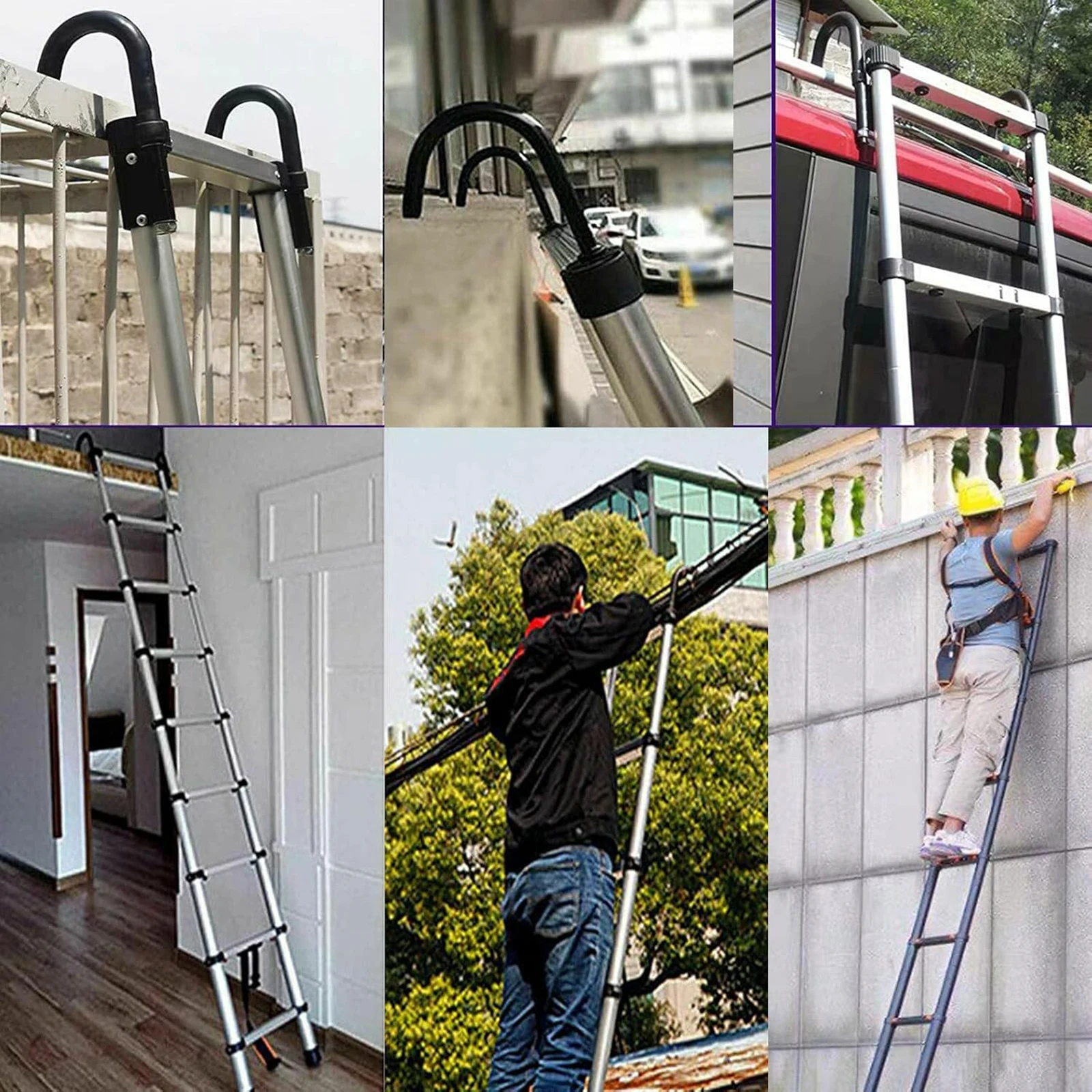 6.2M/20.3FT Telescopic Ladder Aluminum with Removable Hook for Purpose Loft Attic Extendable Ladder 330lbs/150kg EN131 Standard