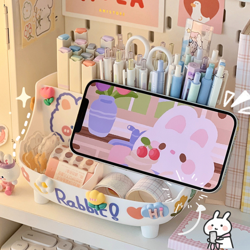 Kawaii – porte-stylo de bureau grande capacité, boîte de rangement de papeterie mignonne, porte-crayon créatif de dessin animé, organisateur de bureau pour filles