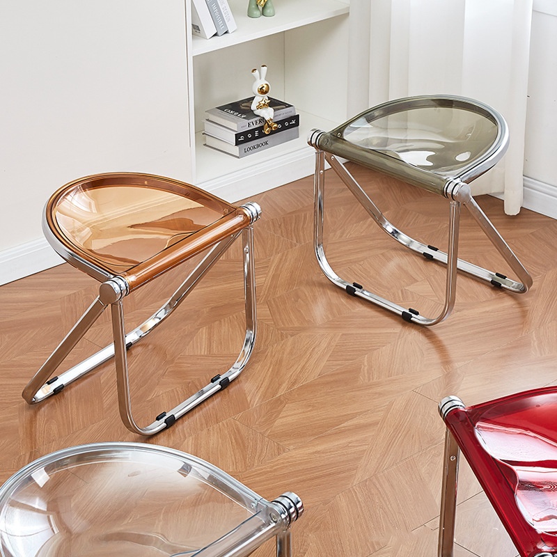 Plastic Dining Chair Acrylic Transparent Folding Office Metal Leg Small Stackable Chairs Green Cadeira Restaurant Furniture