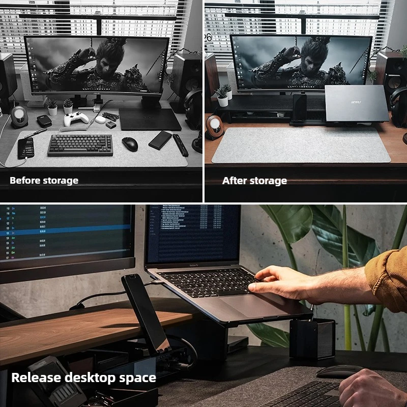 Modular Monitor Riser Stand Ergonomic Desk Organizer Black Gaming Setup Accessories Workstation Computer Screen Storage Shelf