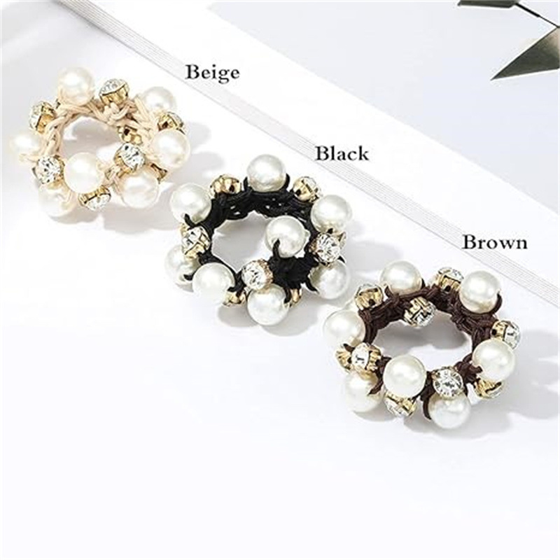3 ชิ้น Paux Pearl Brimmed ผม Tie Glitter Rhinestone ตกแต่งเชือกผม Retro สไตล์ Scrunchies สําหรับผู้หญิง