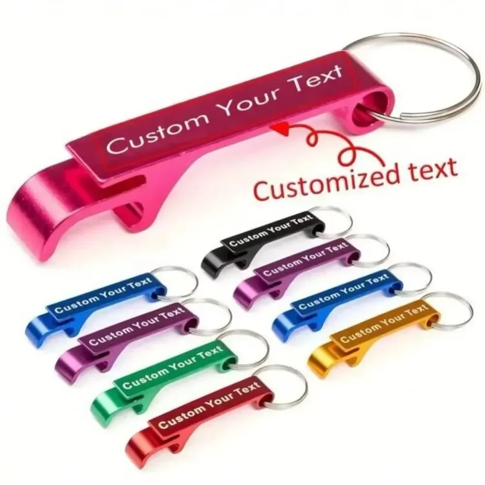 5 STKS Aangepast LOGO Naam Flesopener Bier Sleutelhanger Sleutelhanger Multifunctionele Laser Carving Sleutelhanger Keten Bar AD Multi Kleur Gift