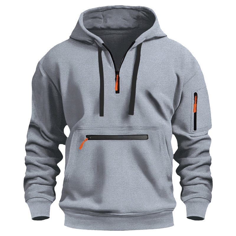 Sudadera con capucha deportiva informal para hombre, blusa holgada de manga larga de color sólido con bolsillo en el brazo a la moda para primavera y otoño