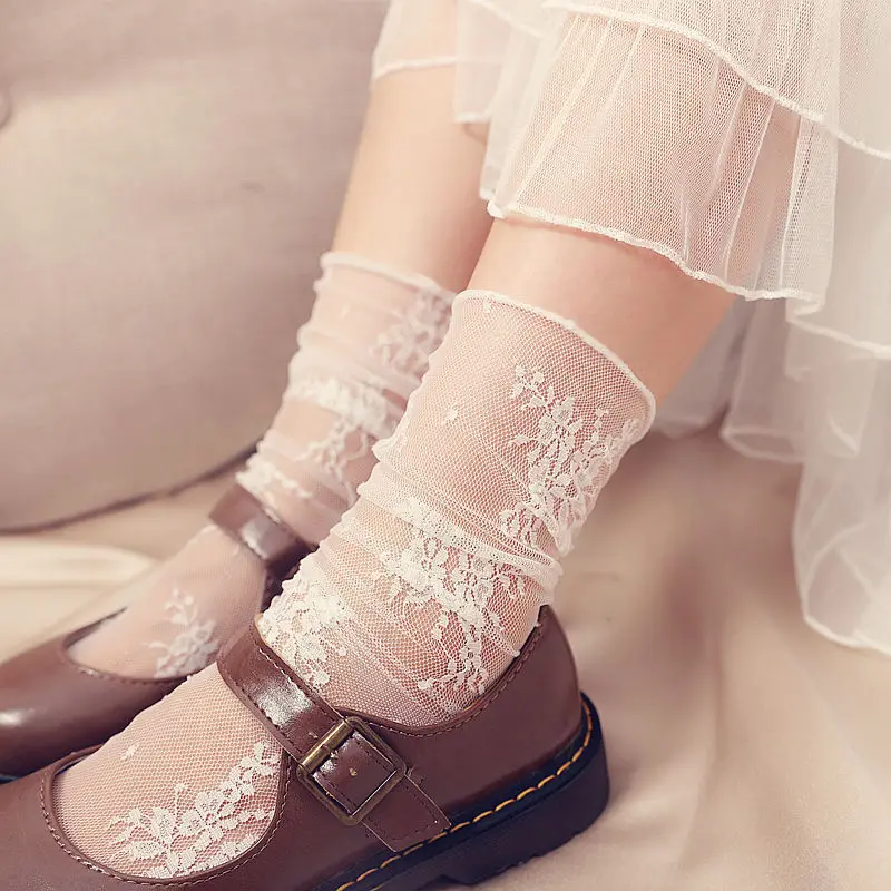 Calcetines sexys de malla de encaje para mujer, medias de rejilla de fibra mixta, elásticas, transparentes, de hilo fino, 1 par = 2 piezas SLU07
