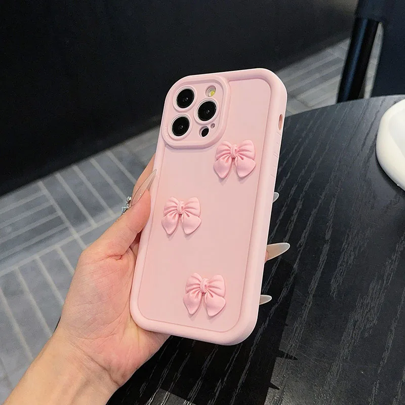 Funda de teléfono suave de silicona con forma de mariposa rosa 3D para iPhone 16 15 14 13 12 11 Pro Max XS XR X 7 8 Plus SE cubierta de caramelo a prueba de golpes
