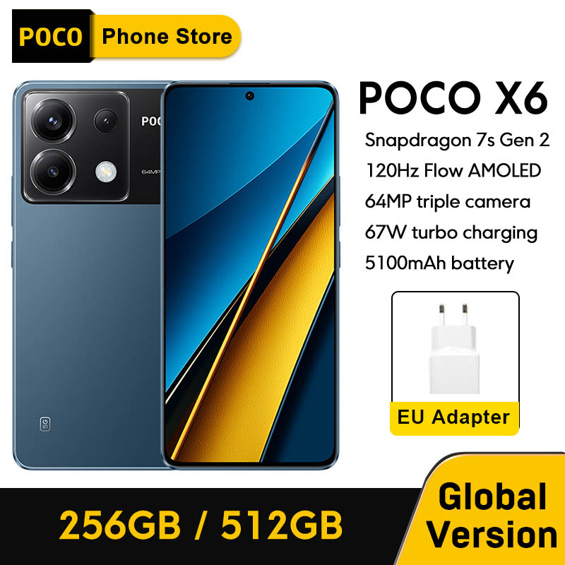 Глобальная версия смартфона POCO X6 5G с AMOLED-дисплеем 6,67 Snapdragon 7s Gen 2, AMOLED-дисплей 120 Гц, камера 64 МП, зарядка OIS 67 Вт