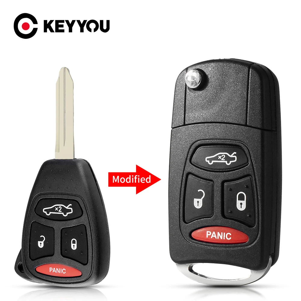 KEYYOU 3 + 1 кнопка чехол для автомобильного ключа брелок для Chrysler 300 300C Pacifica Stratus для Dodge для Jeep Cherokee Grand
