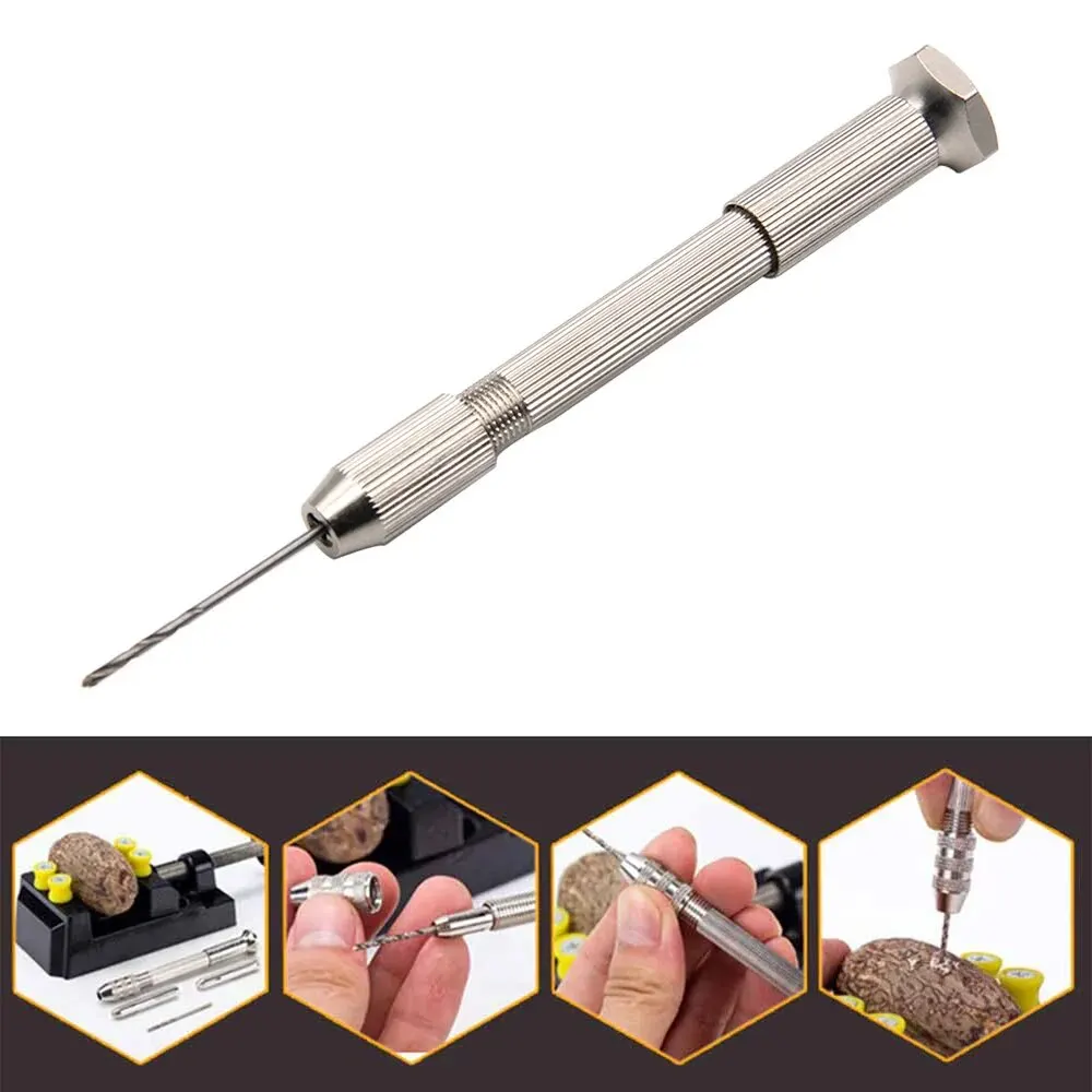 Zilver Enkele Kop Hand Gedraaide Boor Handvat 10st Kleine Gereedschapsset DIY Perforeren Kunst Spelen Amber Walnoot Handmatig Gat Open