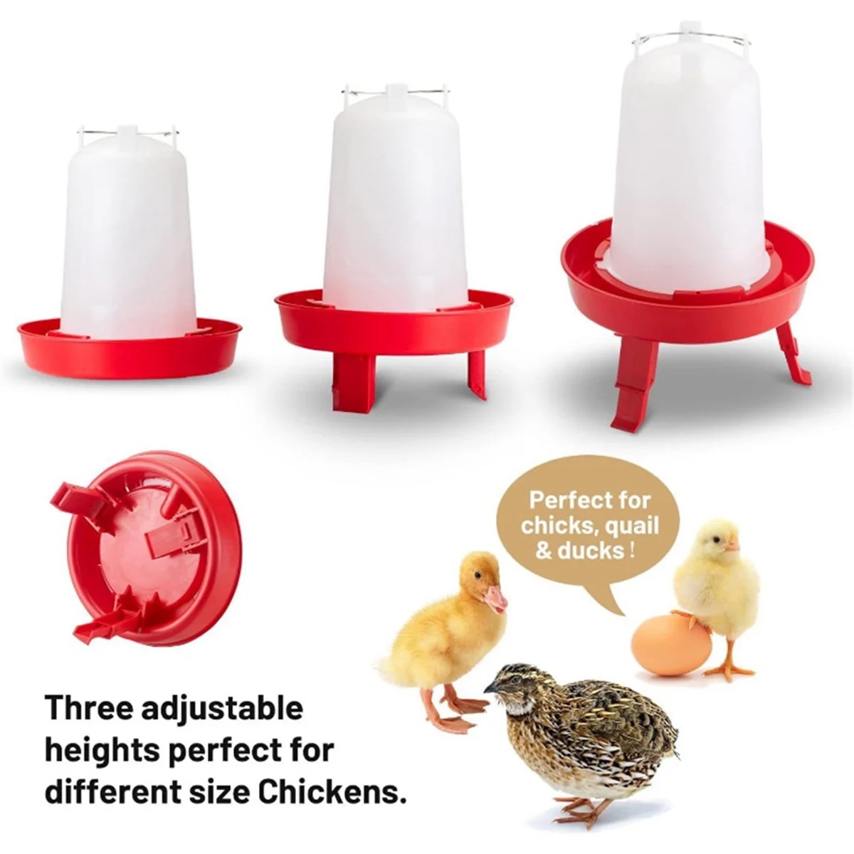 XFDE Top Filling Chick Feeder and Waterer Kit , Chick Feeder and Waterer with 3 Heights Adjustable Legs for Chicks Red
