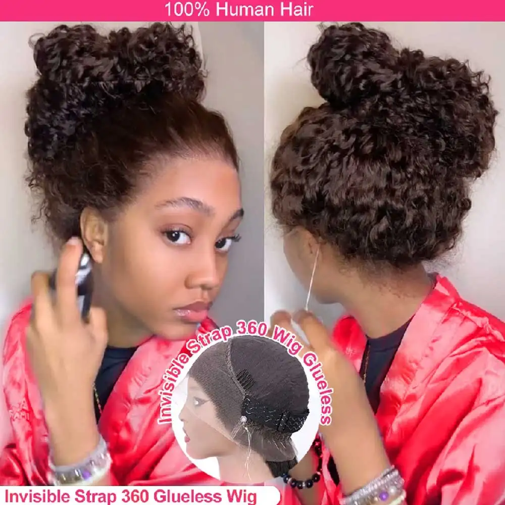 Alça invisível 360 full hd laço peruca sem cola chocolate marrom onda de água 30 Polegada peruca dianteira do laço cabelo humano onda profunda peruca frontal