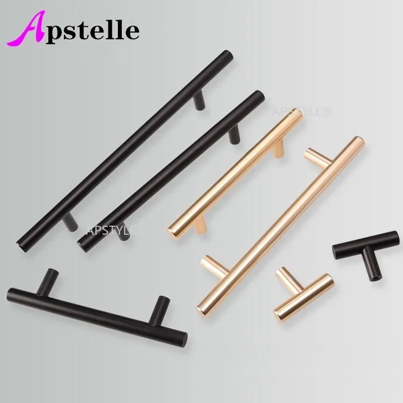 Đen Vàng Tủ Tay Cầm Inox Sáng Bóng Cánh Cửa Tủ Nhà Bếp Núm Đồ Gỗ Ngăn Kéo Kéo Phần Cứng Kéo Thanh Tay Cầm