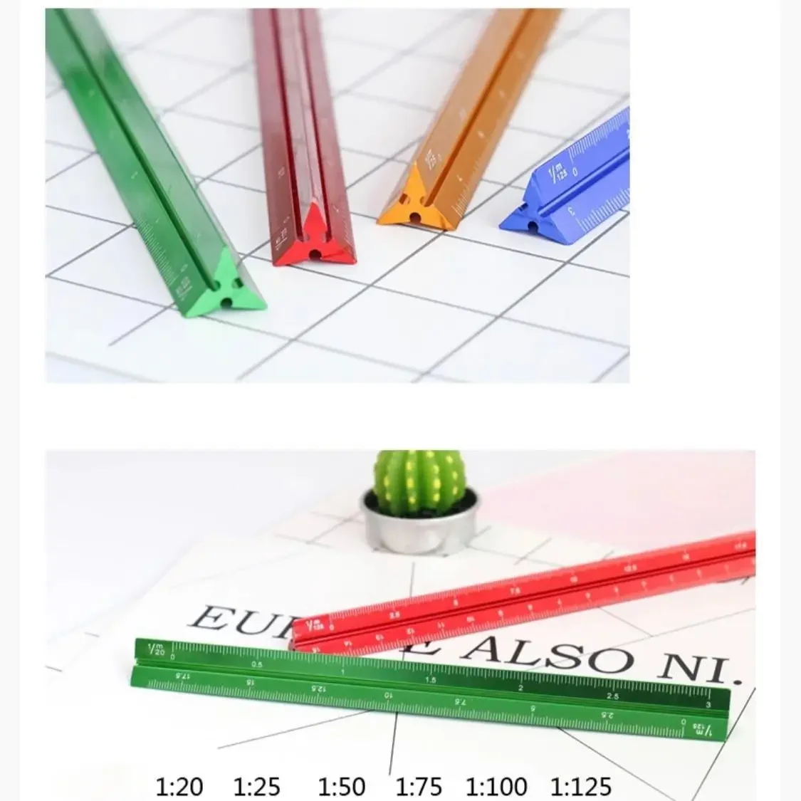 1Pc Colorful 15cm Aluminum Triangular Scale Ruler Alloy Metal Regua