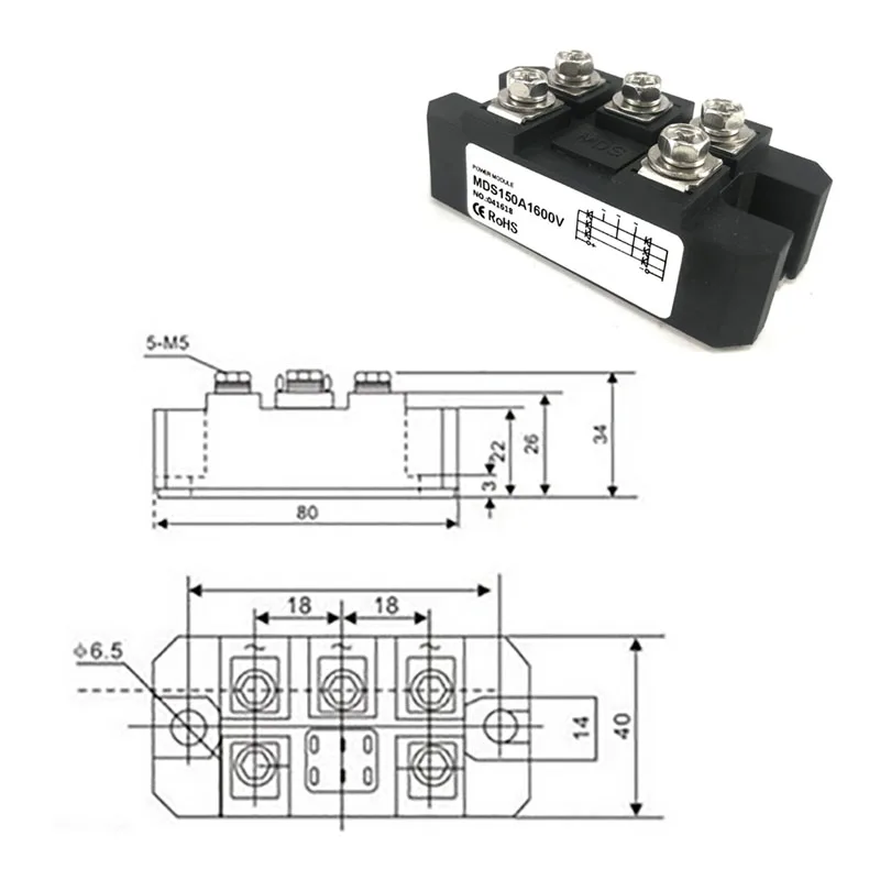 MDS150A1600V Three phase rectifier bridge 12V 24V 36V 48V 220V 480V 600V AC-DC high-power module 150Amp 1600V