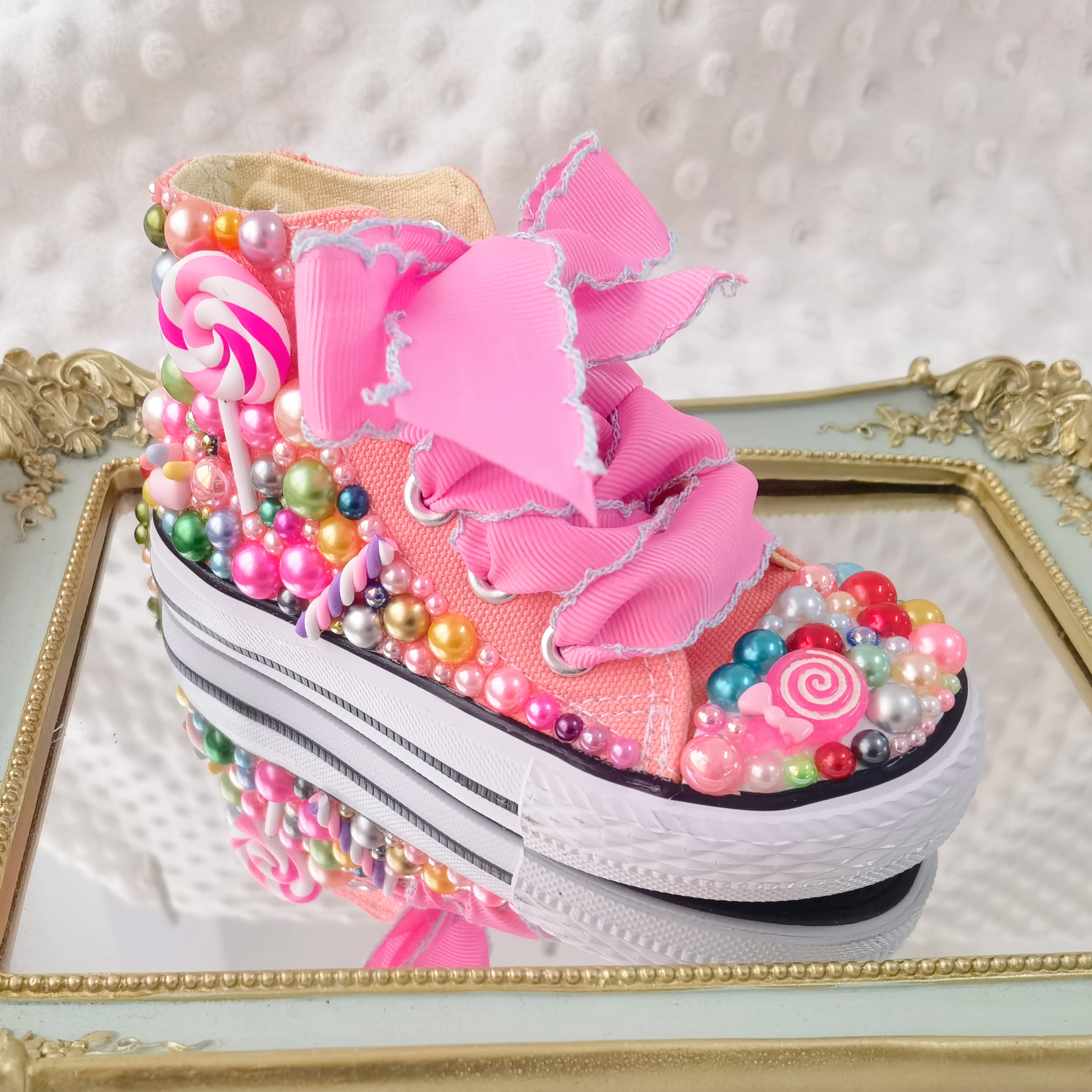 Zufällig Lollipop Regenbogen Candy Leinwand Simulation DIY Kinder Perlen Turnschuhe Für Mädchen Geburtstag Party Dollbling Handgemachte Bling Schuhe