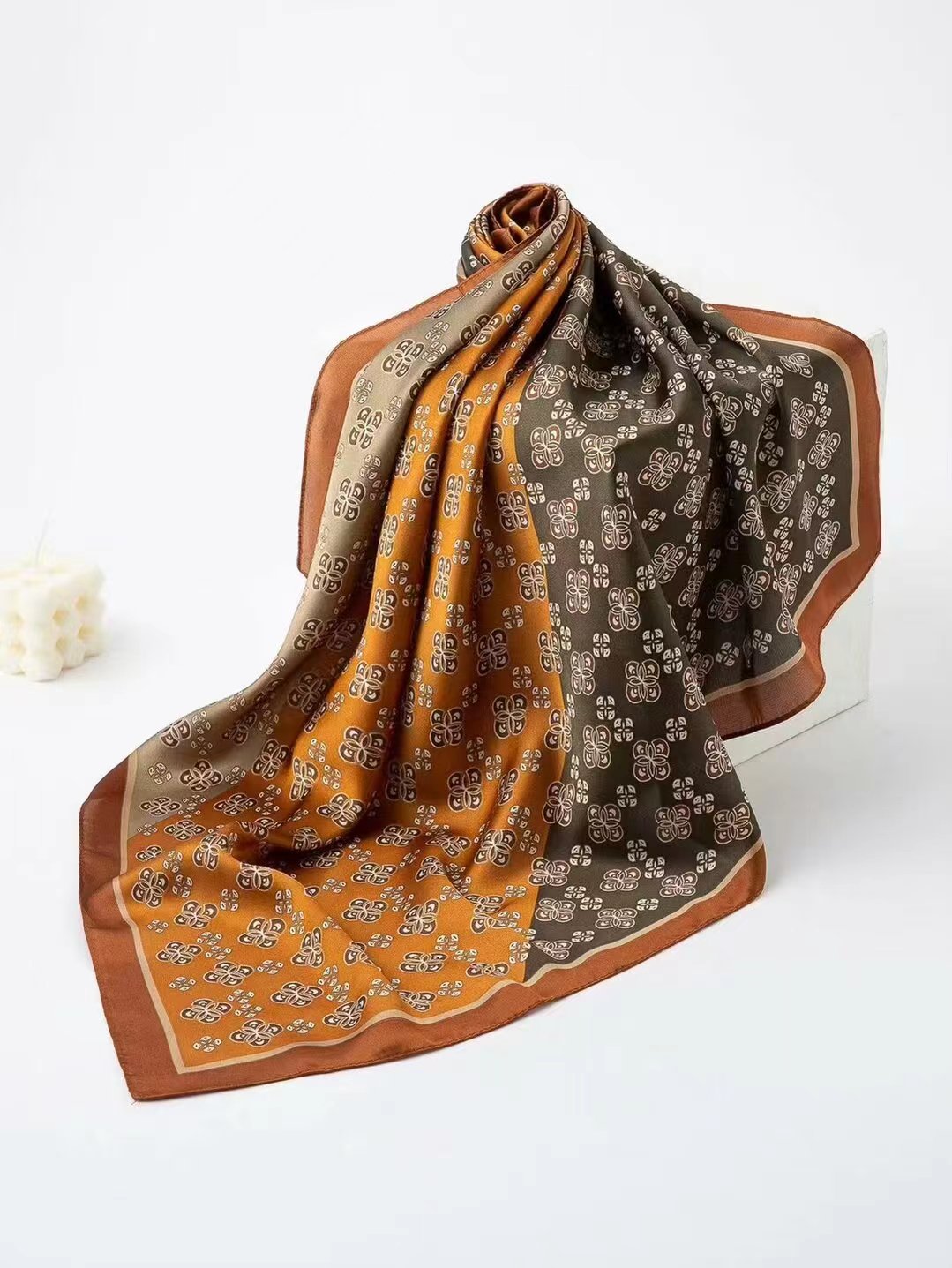 Vierkante imitatiezijden sjaal voor dames, multifunctionele multi-bloemen zijden sjaal met textuur
