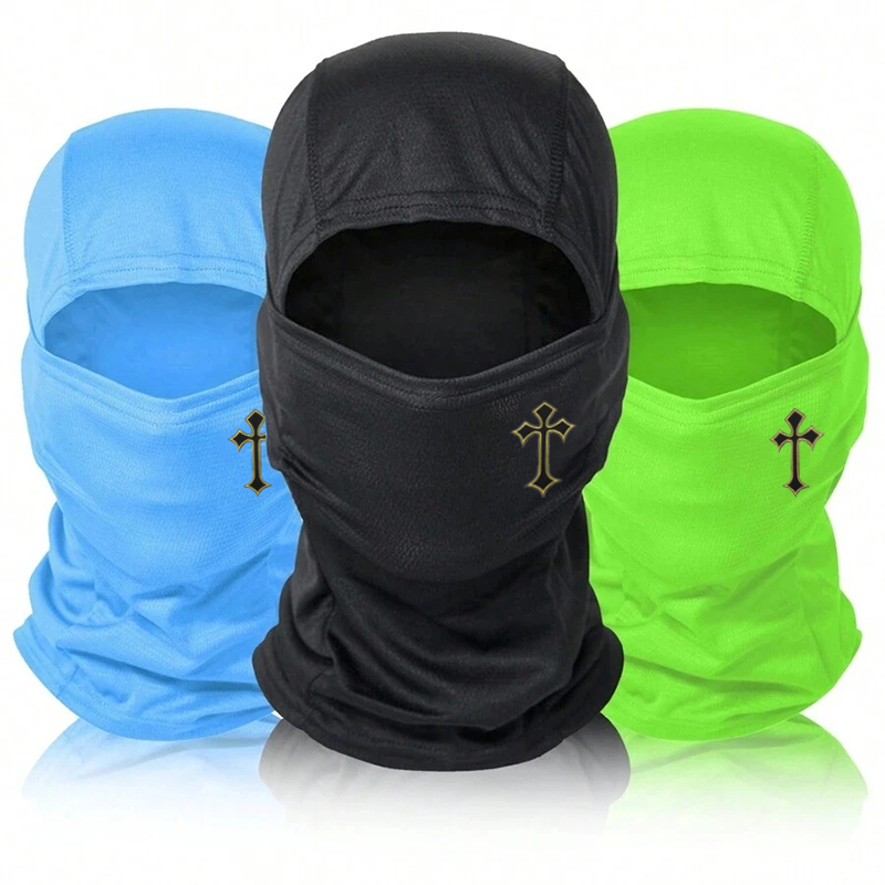 Cross Printed Ski Mask Hood for Men and Women Outdoor Riding Balaclava Hat Sunshade Breathable Windproof and Sunscreen Hat