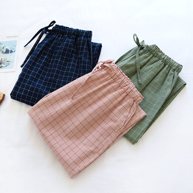 Pantalones de pijama para mujer, pantalones de casa de algodón, pantalones a cuadros de otoño e invierno, lazo de cintura elástica, pantalones para dormir para niña, moda suave