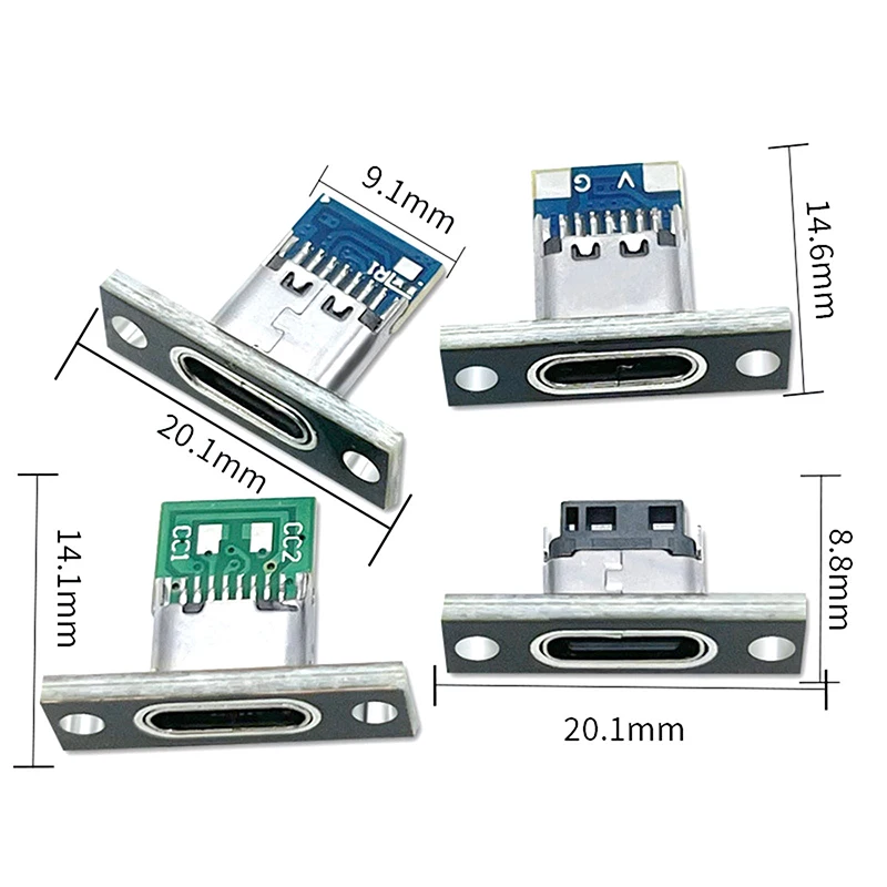 5PCS USB 3.1 Type C Socket With Screw Fixing Plate Type-C USB Jack 3.1 Type-C 2Pin 4Pin Female Connector Jack Charging Port