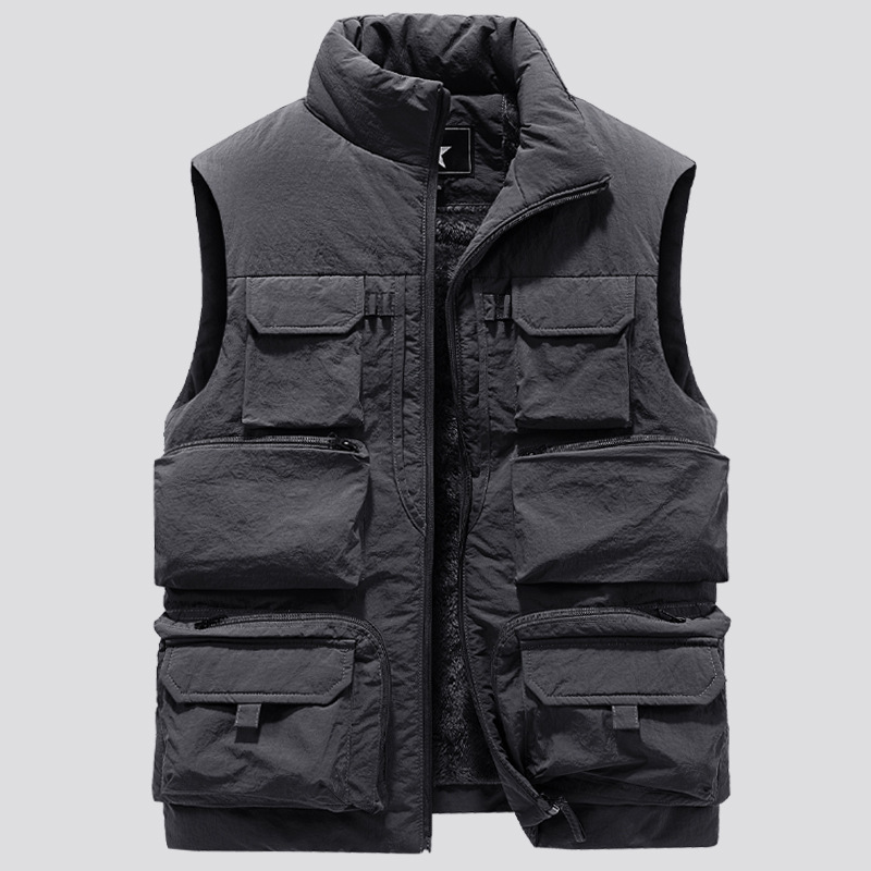 2024 New Men's Cargo Vest Winter Thick Fleece Warm Sleeveless Jacket Solid Color Tactical Coat Men Pockets Work Waistcoat 6XL